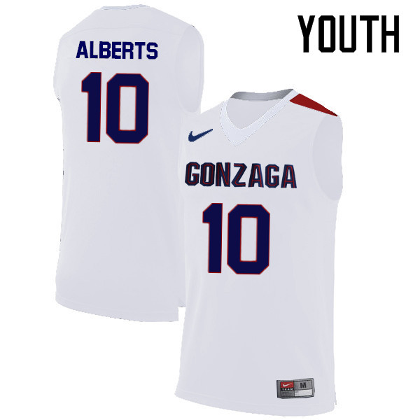 Youth #10 Bryan Alberts Gonzaga Bulldogs College Basketball Jerseys-White - Click Image to Close